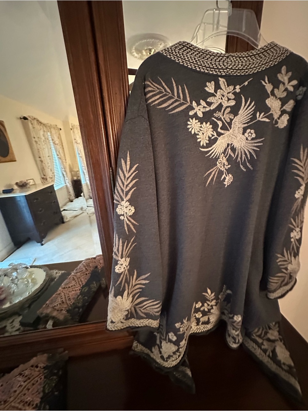 Johnny Was Embroidered Camille Grey Cardigan Waterfall Open Front - Picture 8 of 15